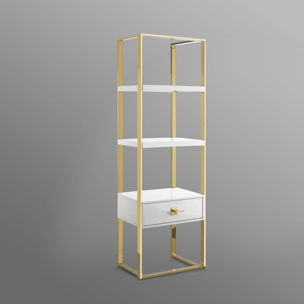 High Gloss Stainless Steel Bookcase with 1 Drawer Y281046