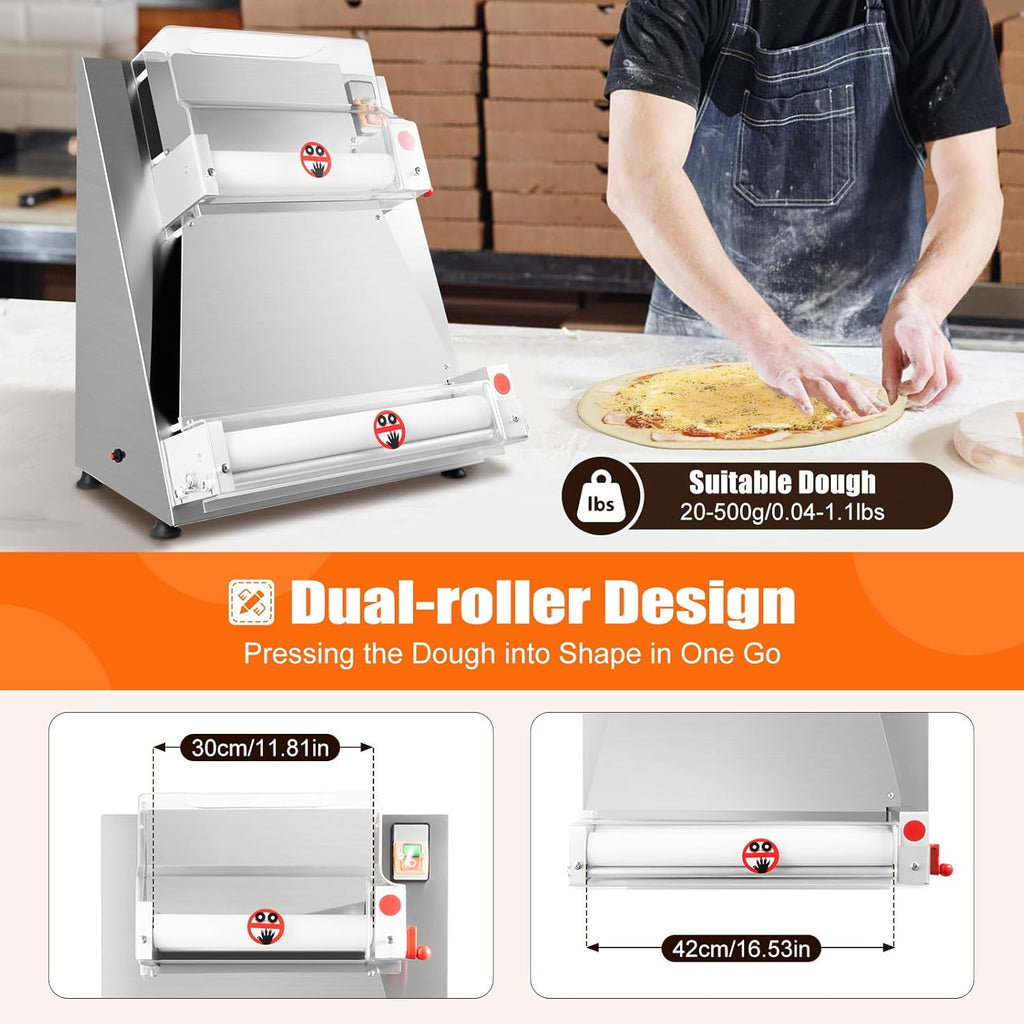 Pizza Dough Press Sheeter Machine, Commercial Electric Pizza Dough Roller Sheeter, 370W Pizza Press U283509