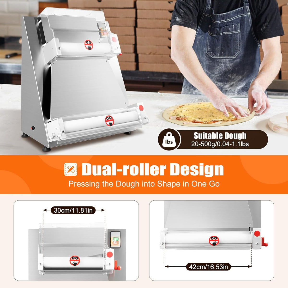 Pizza Dough Press Sheeter Machine, Commercial Electric Pizza Dough Roller Sheeter, 370W Pizza Press U283509