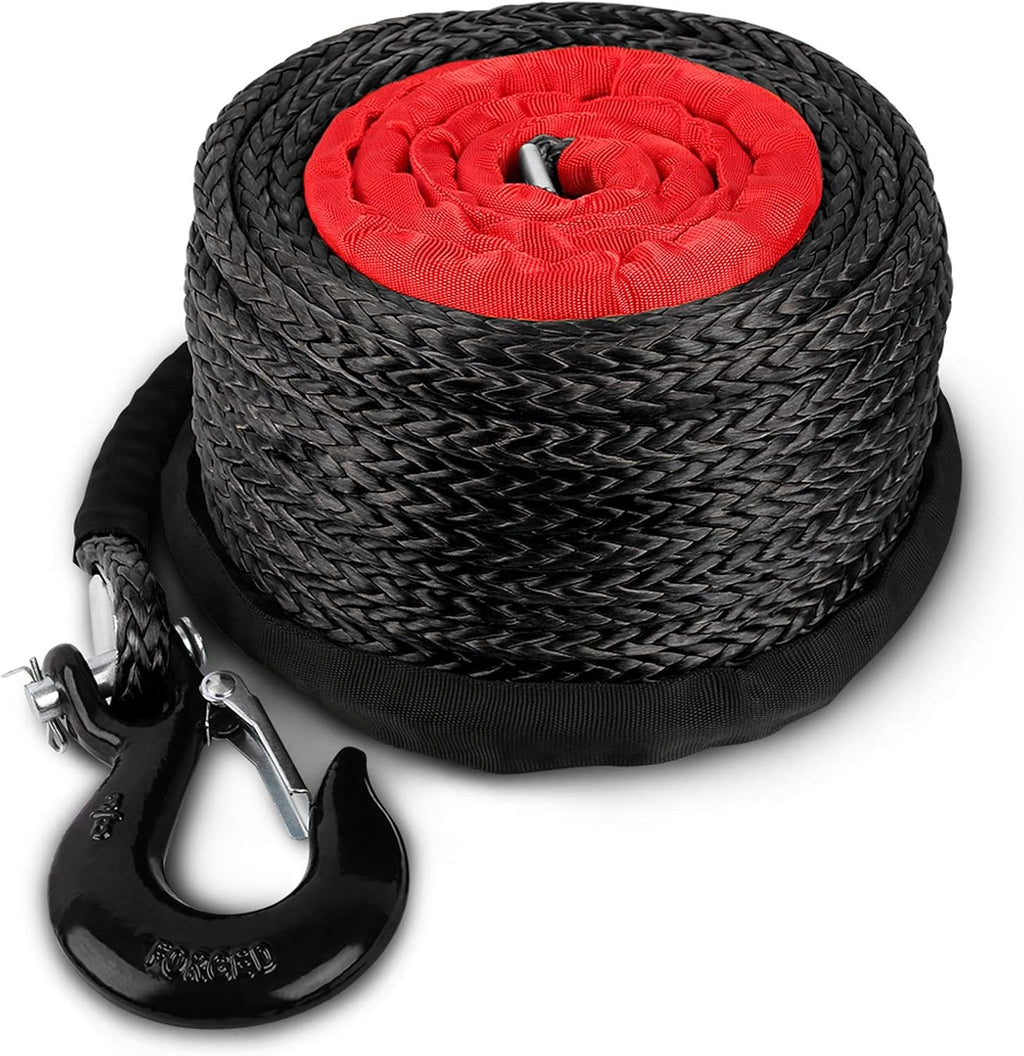 Synthetic Winch Rope with Hook and Sleeve Protection, Orange I20191