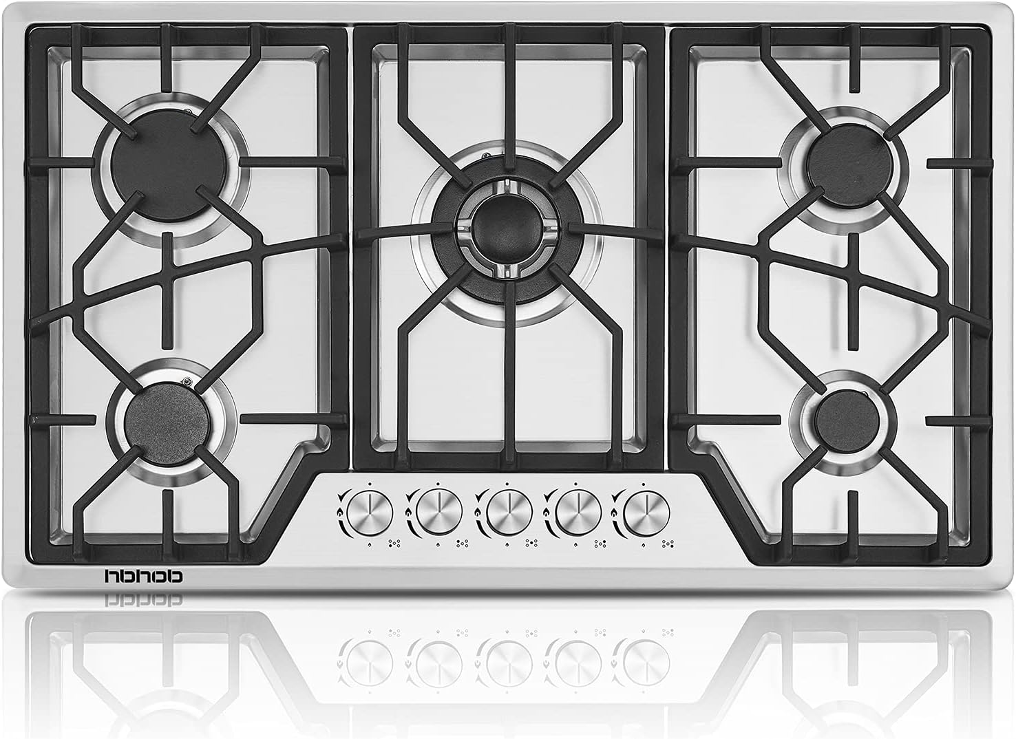 Stainless Steel 5 Burner Gas Cooktop with Cast Iron Grates F8897