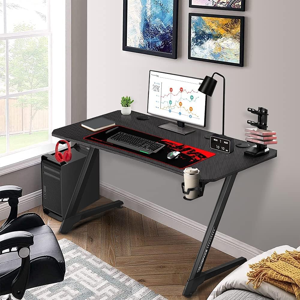 55 Inch Ergonomic Gaming Desk with Full-Covered Mouse Pad Z2296