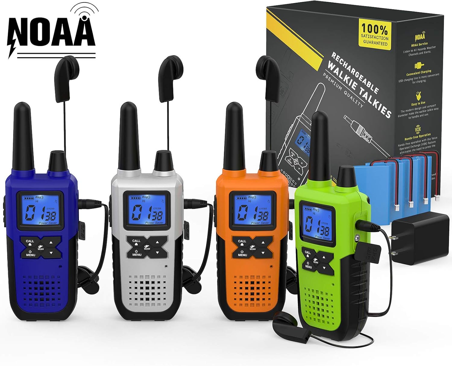 4 Pack Long Range 2 Way Radios Walkie Talkies with Earpiece and Mic USB Charger Battery Weather Alert V133