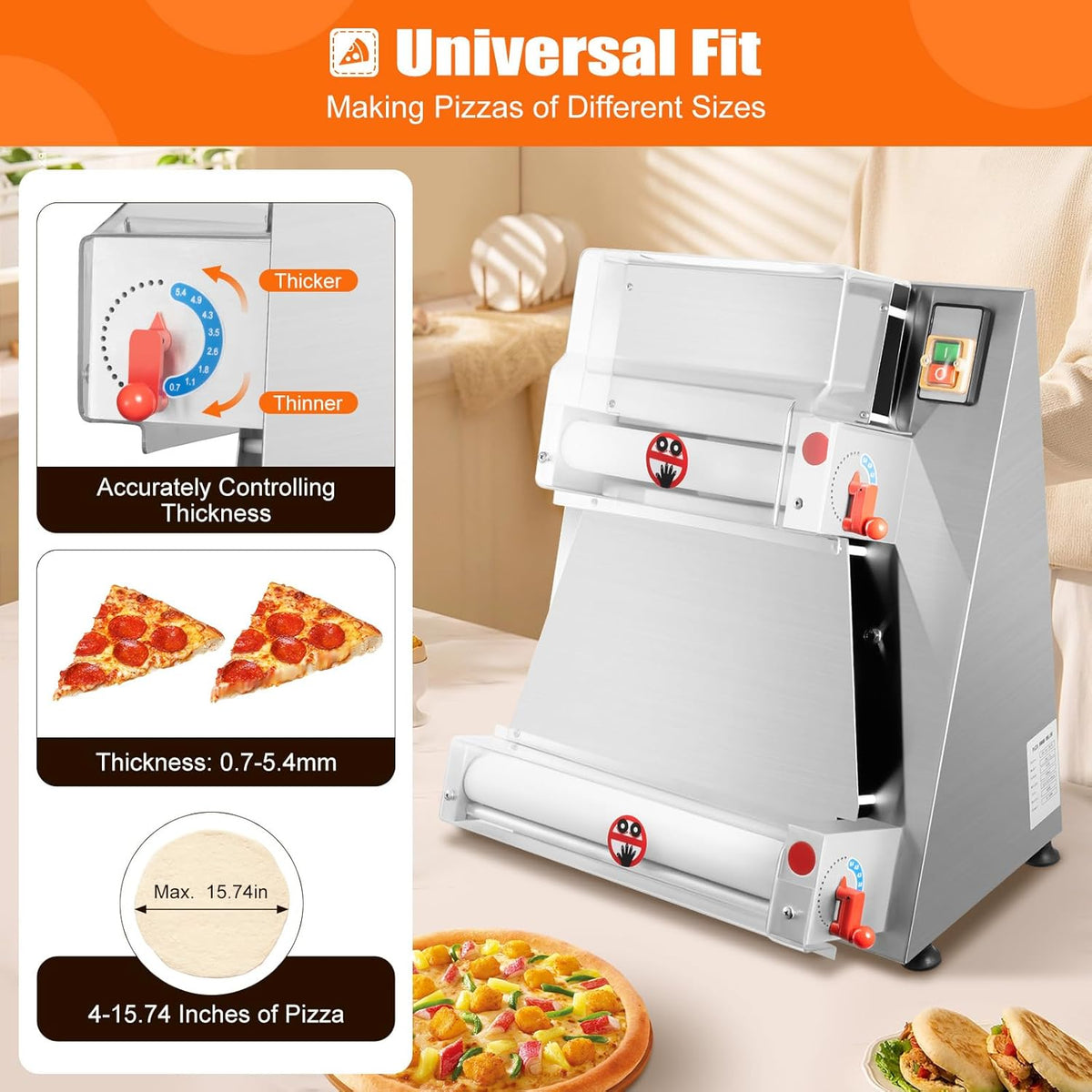 Pizza Dough Press Sheeter Machine, Commercial Electric Pizza Dough Roller Sheeter, 370W Pizza Press U283509