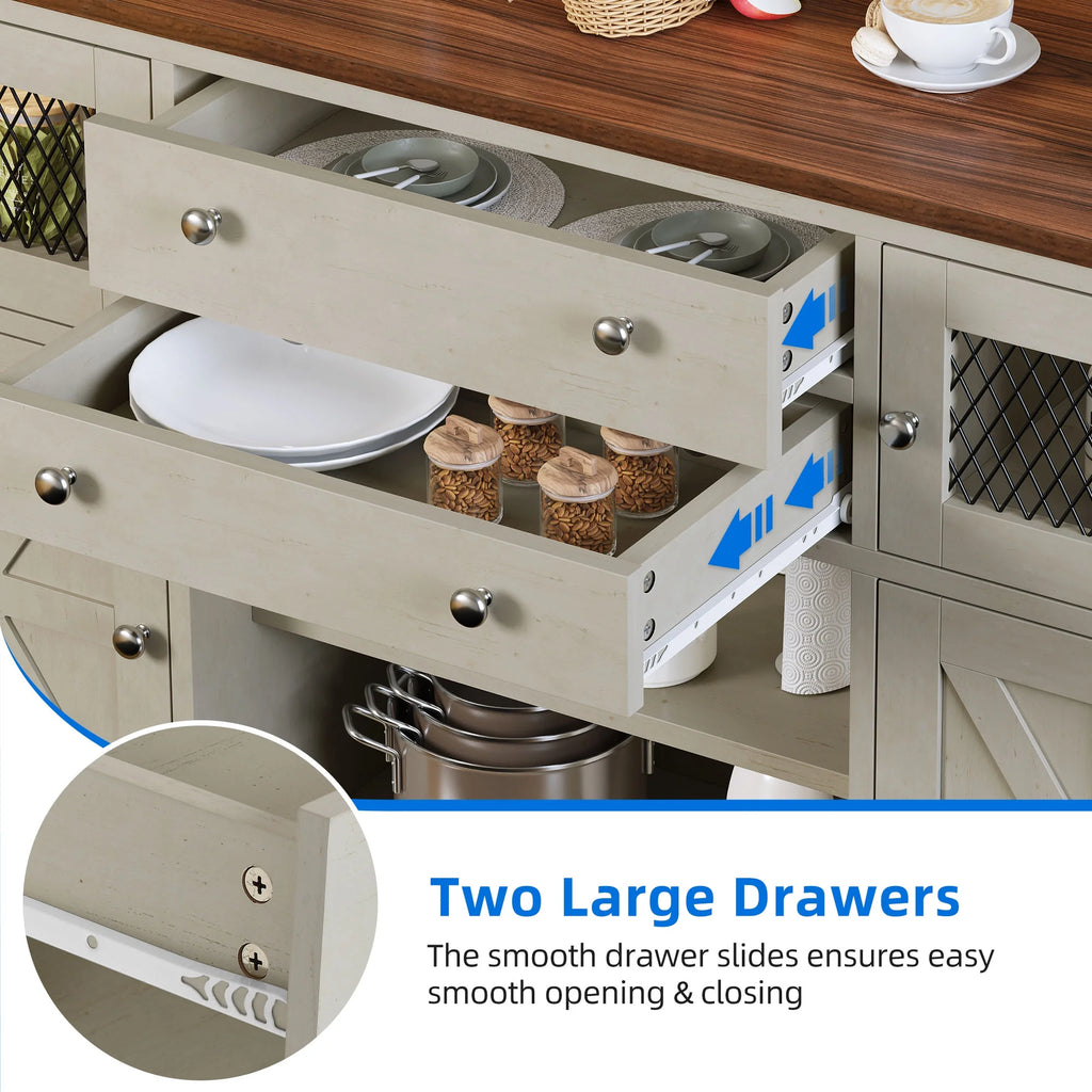 Antique White Farmhouse Coffee Bar Cabinet with 2 Drawers G88328