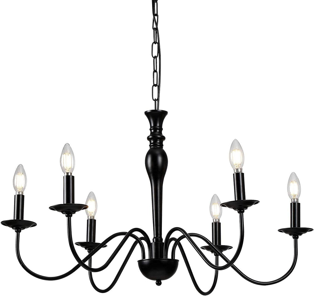 Rustic Farmhouse 6-Lights Black Metal Candle Chandelier N9535