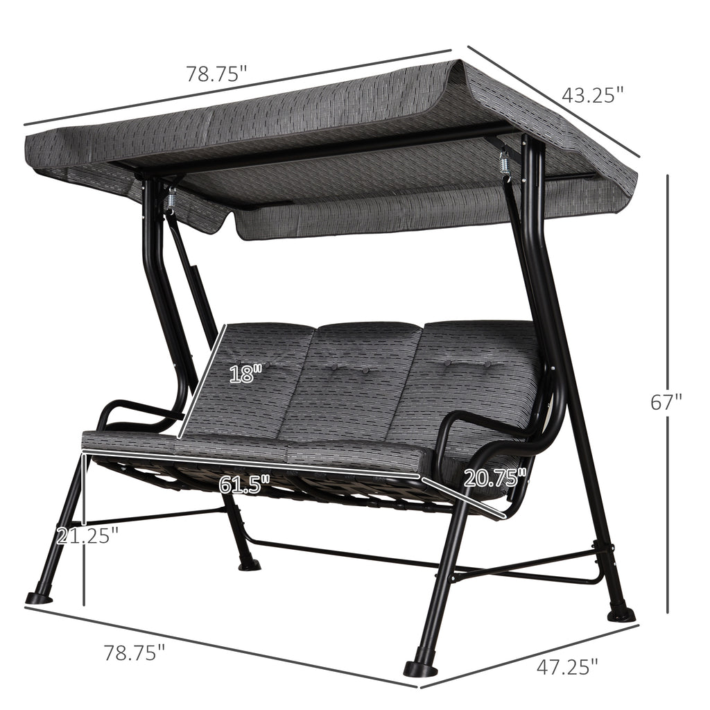 Metal Porch Swing Chair Bench with Adjustable Canopy Y6185