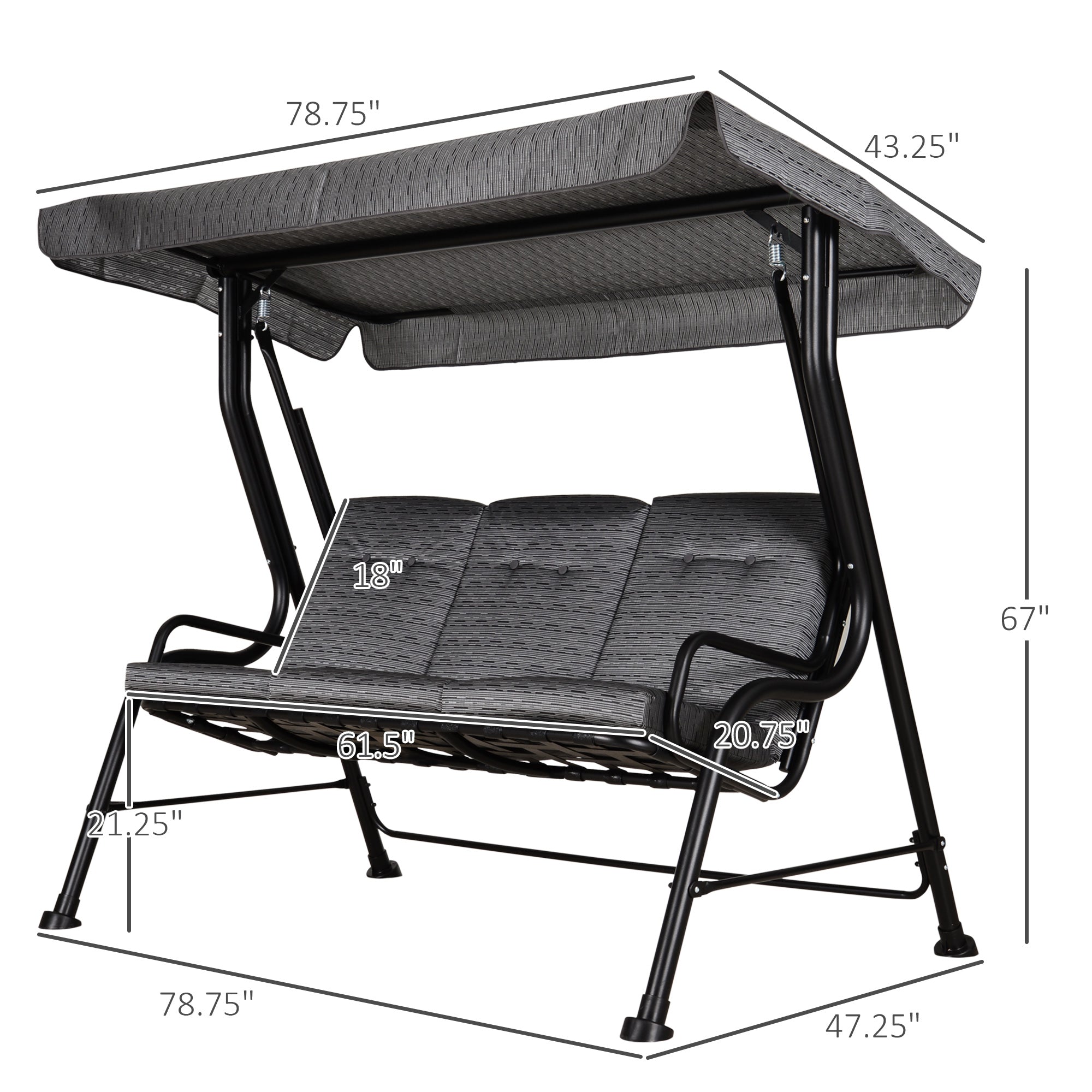 Metal Porch Swing Chair Bench with Adjustable Canopy Y6185