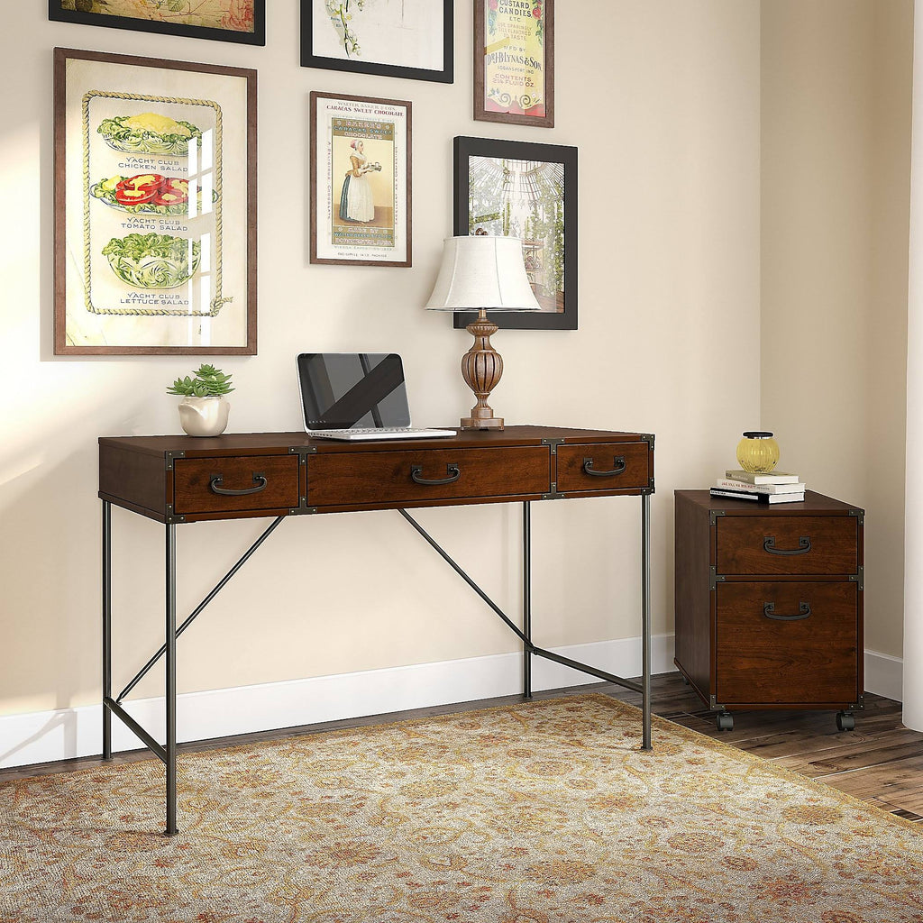 48W Writing Desk and 2 Drawer Mobile File Cabinet, Coastal Cherry V234