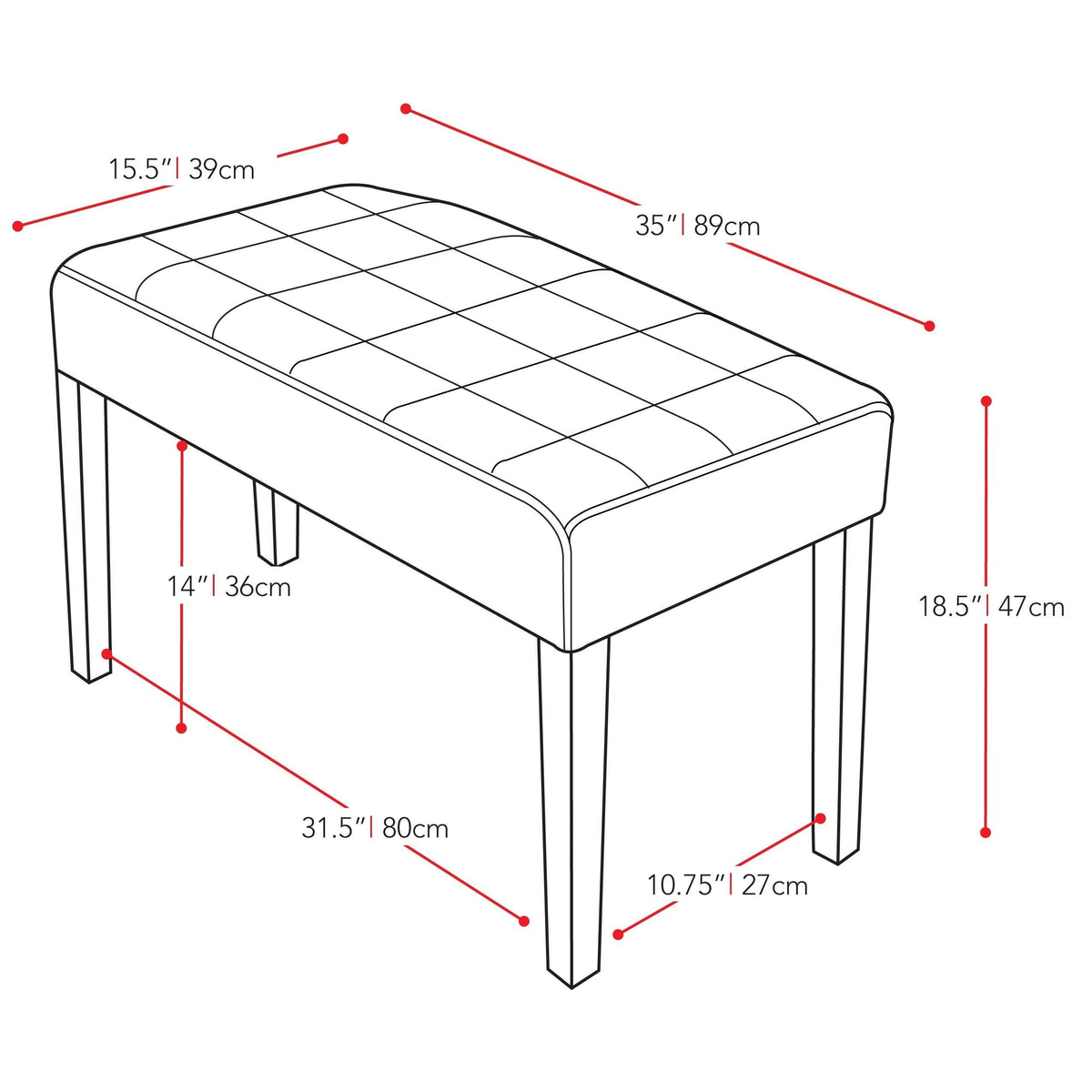 24-Panel Bench in Leatherette Brown M8969