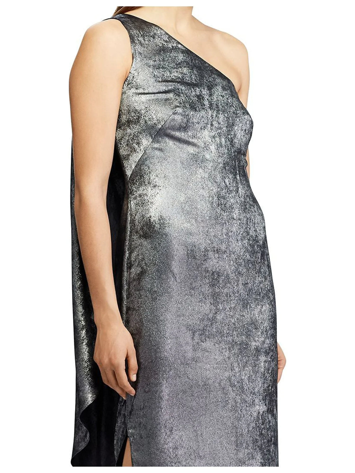 Silver Sleeveless Asymmetrical Neckline Maxi Sheath Dress Q128891