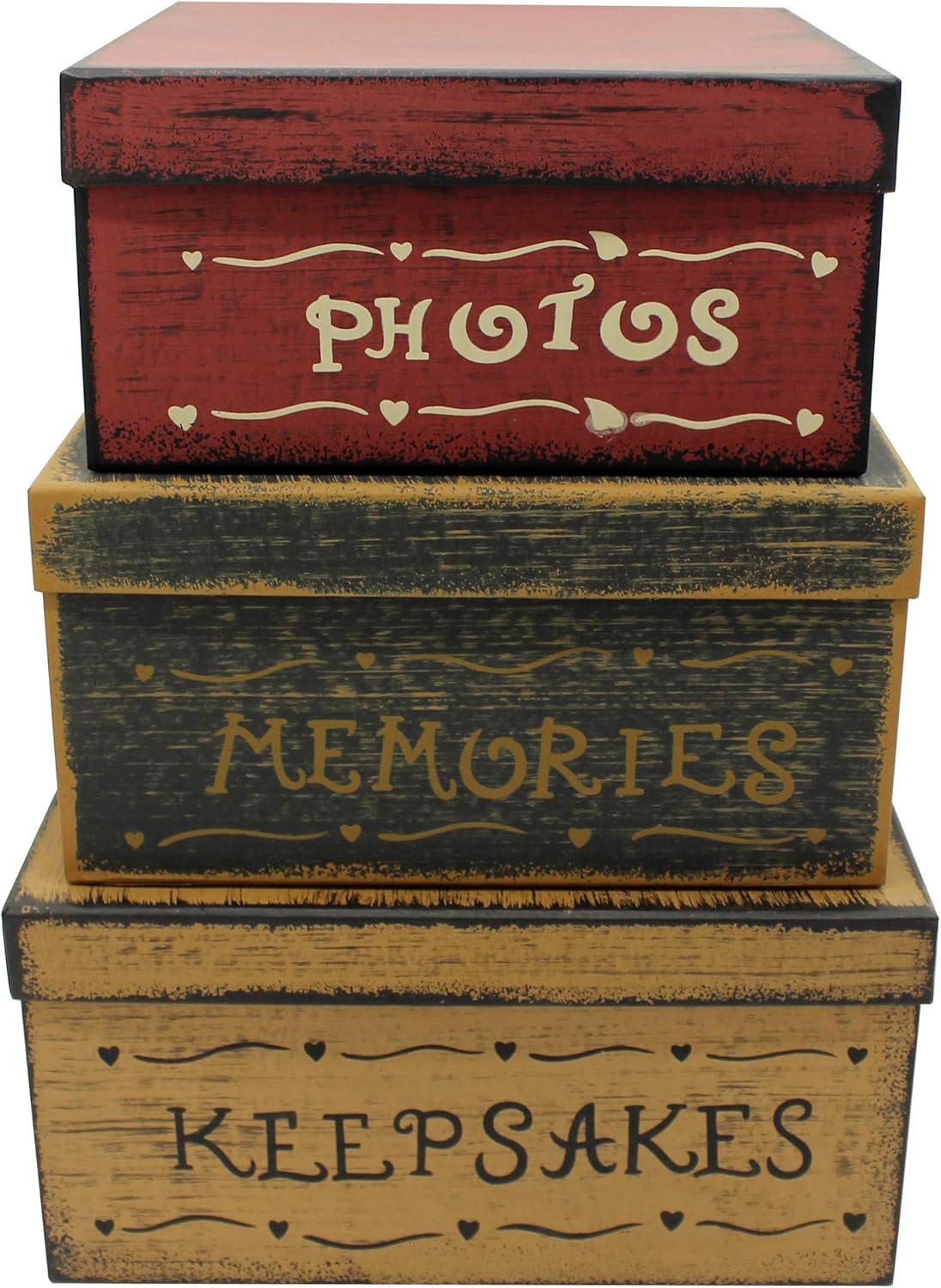 Primitive Vintage Square Cardboard Nesting Boxes, Large 11 X 11 X 5-1/2 Inch, Set of 3, Pack of 2 Z426280
