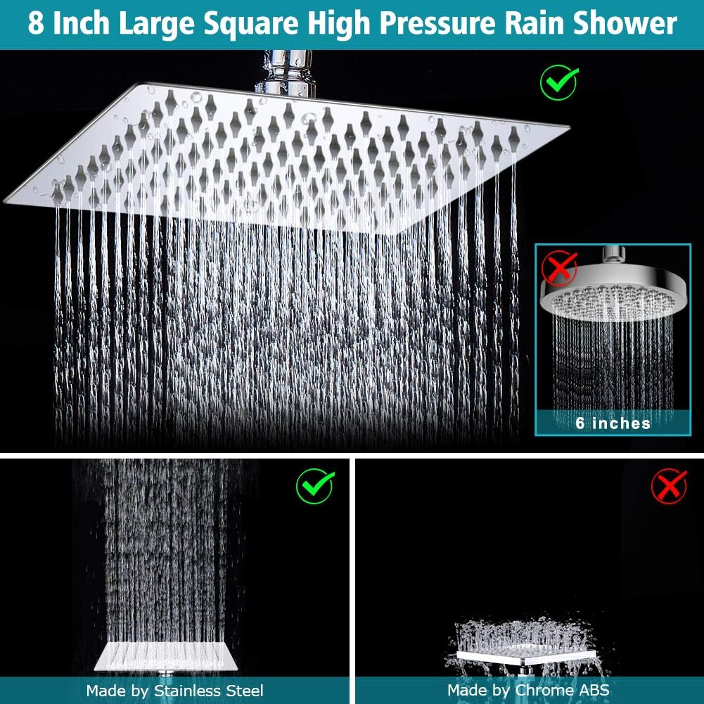 Chrome Stainless Steel Rainfall Shower Head Combo with Extension Arm, Holder, Hose, 4 Hooks, Pack of 2 R999303