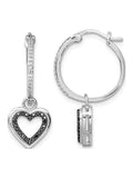 Black & White Diamond Dangle Heart Earrings in Sterling Silver Q954