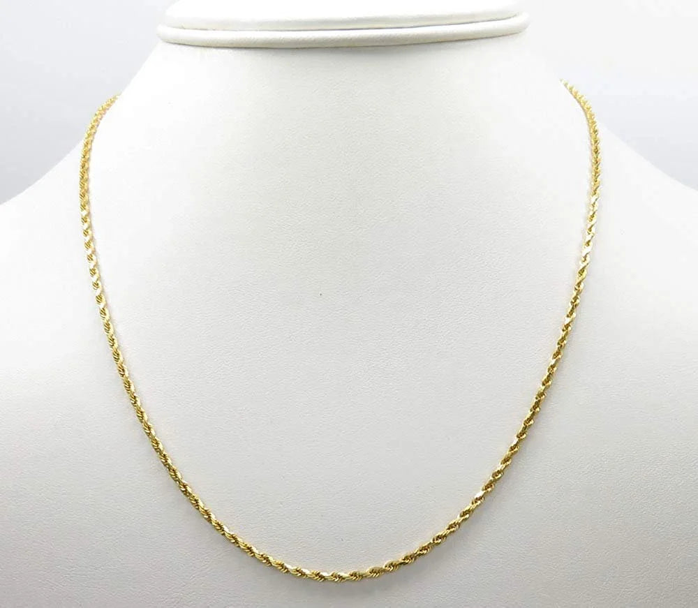 14K Yellow Gold 2mm Solid Rope Diamond Cut Chain Necklace Q126465