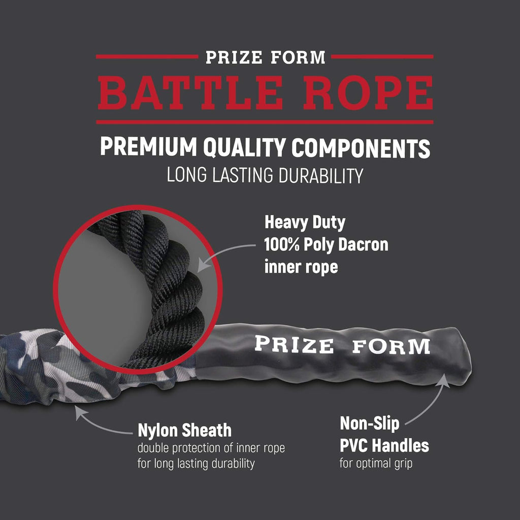 Battle Exercise Training Rope with Camo Protective Cover & Anchor Strap Kit, Poly Dacron 1.5 Inch Diameter 30ft 40ft C440466