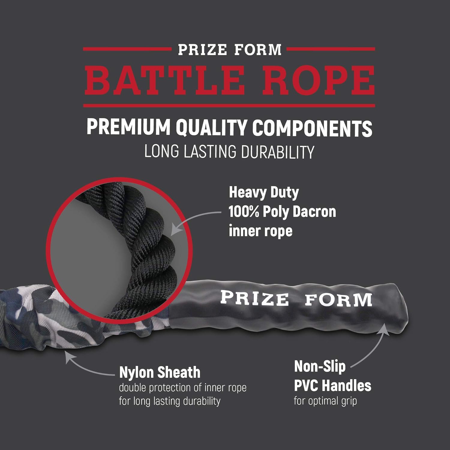 Battle Exercise Training Rope with Camo Protective Cover & Anchor Strap Kit, Poly Dacron 1.5 Inch Diameter 30ft 40ft C440466