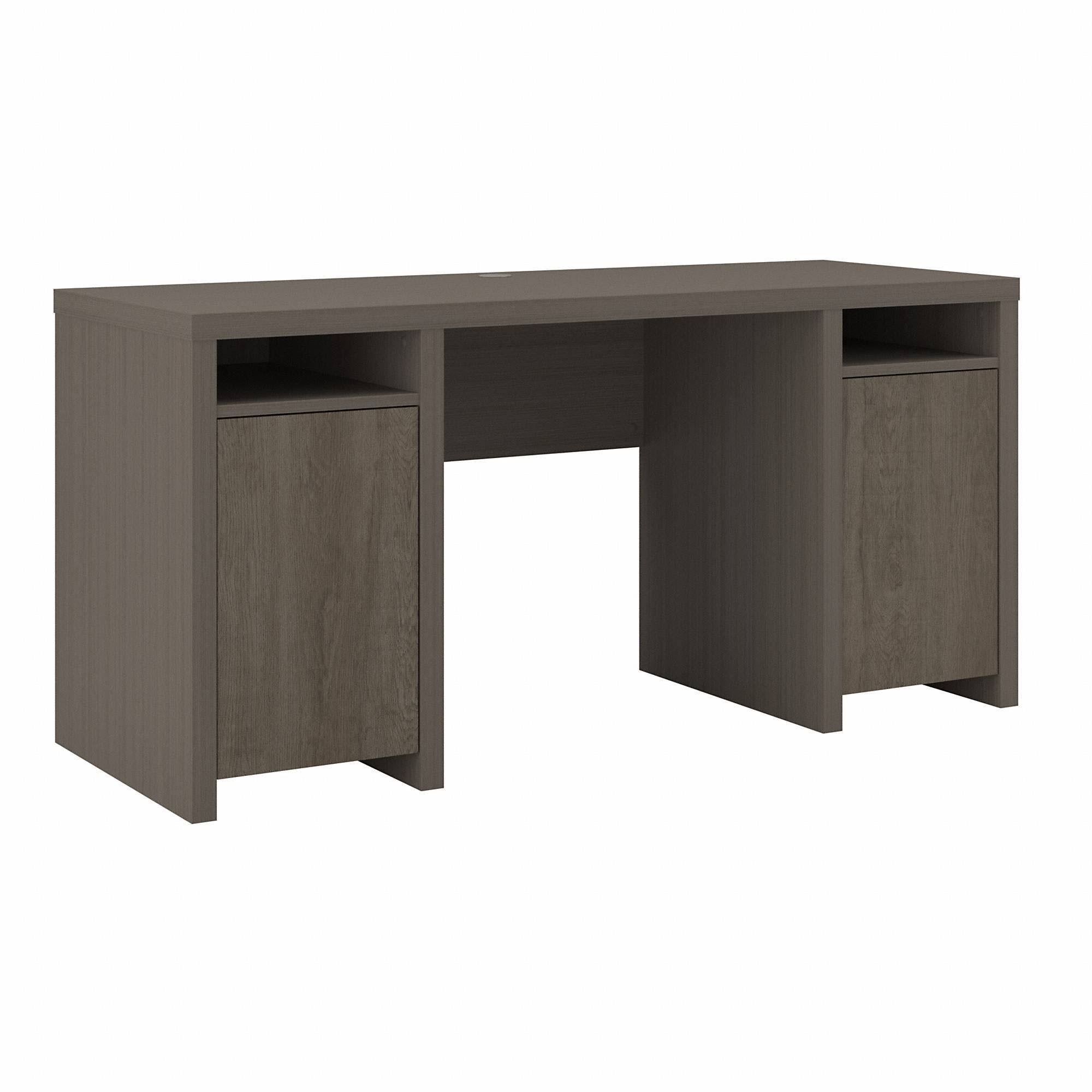 Modern Computer Desk with Storage Cabinets and Shelves Restored Gray C81071