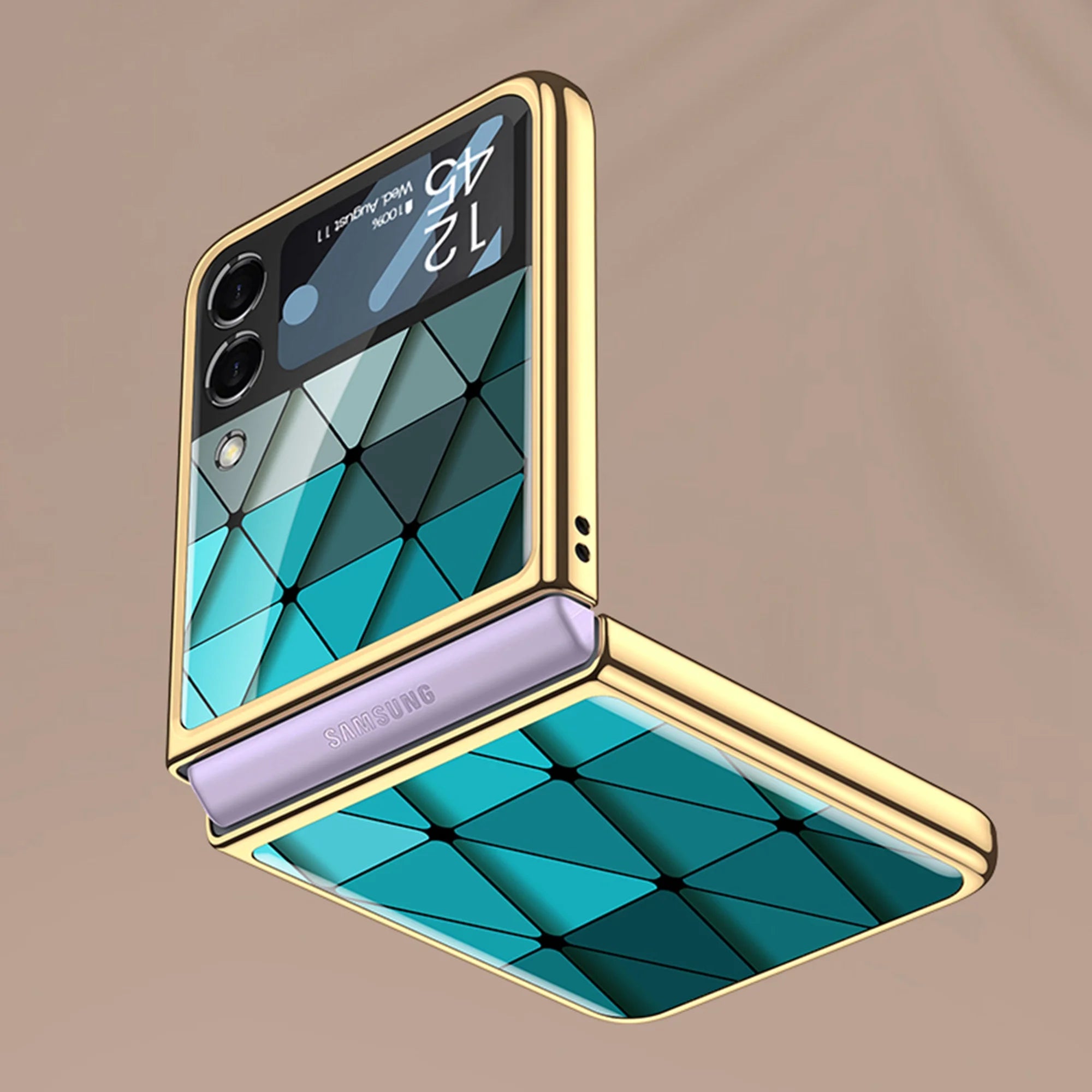 White Marble Striped Pattern Glass Phone Case for Samsung Galaxy Z Flip3 5G T8141