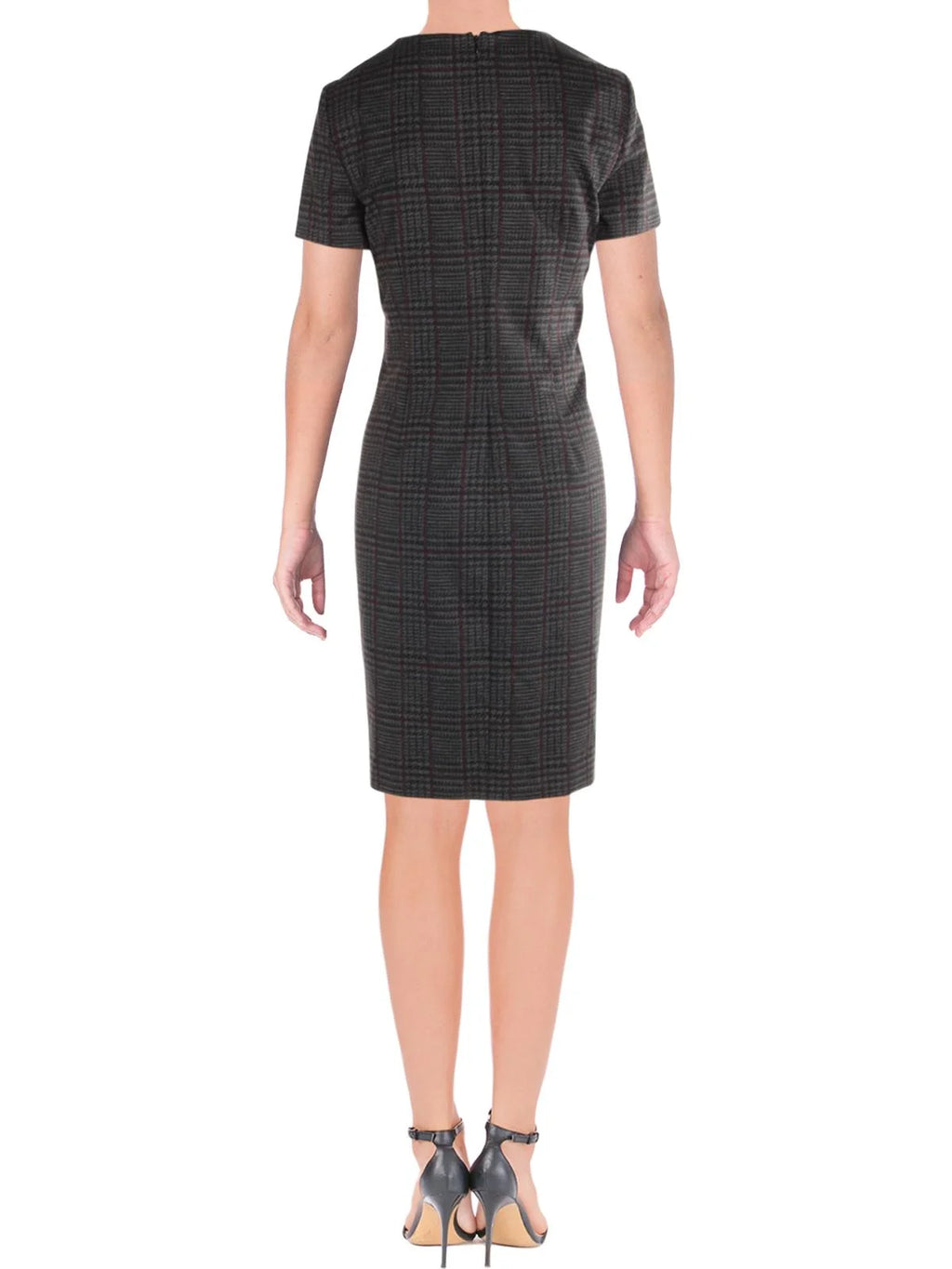 Gray Plaid Short Sleeve Sheath Dress Y4056
