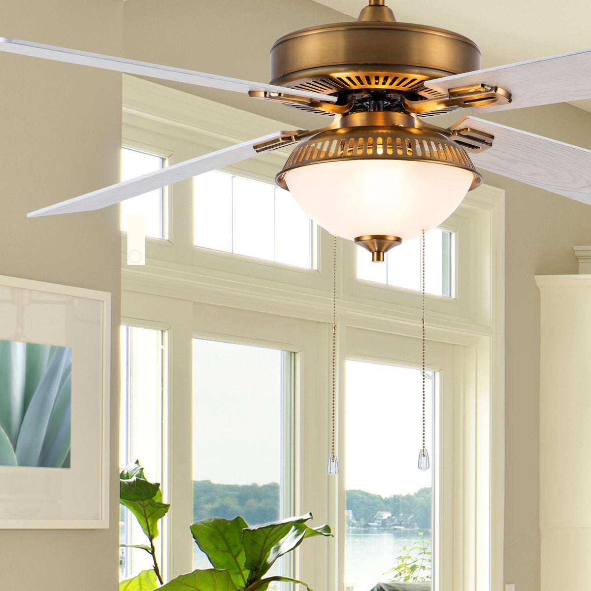 Brass and White LED Ceiling Fan with Light W462