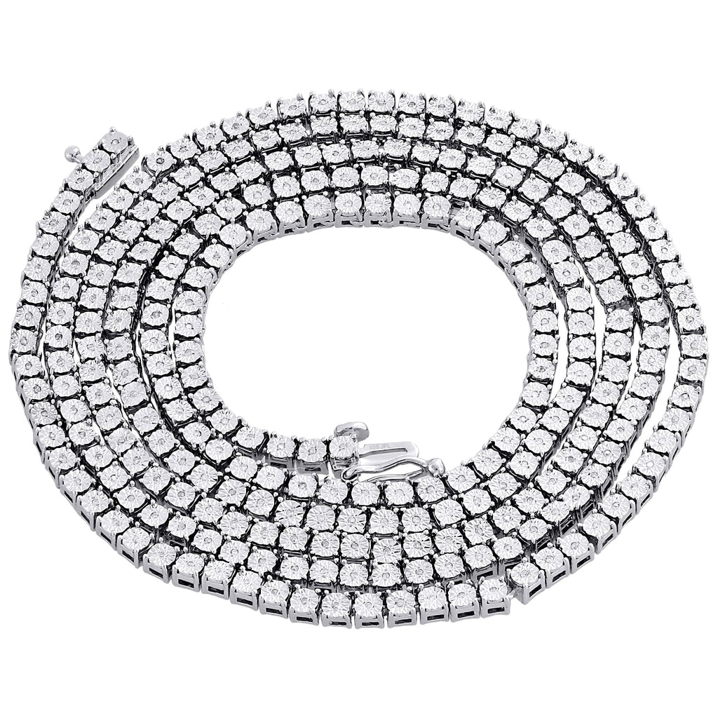 Mens 1 Row Diamond Link Choker Chain 18" Sterling Silver G3572