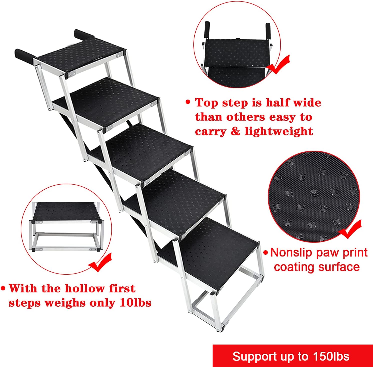 Foldable Aluminum 5 Step Dog Ladder with Non-slip Surface L970709