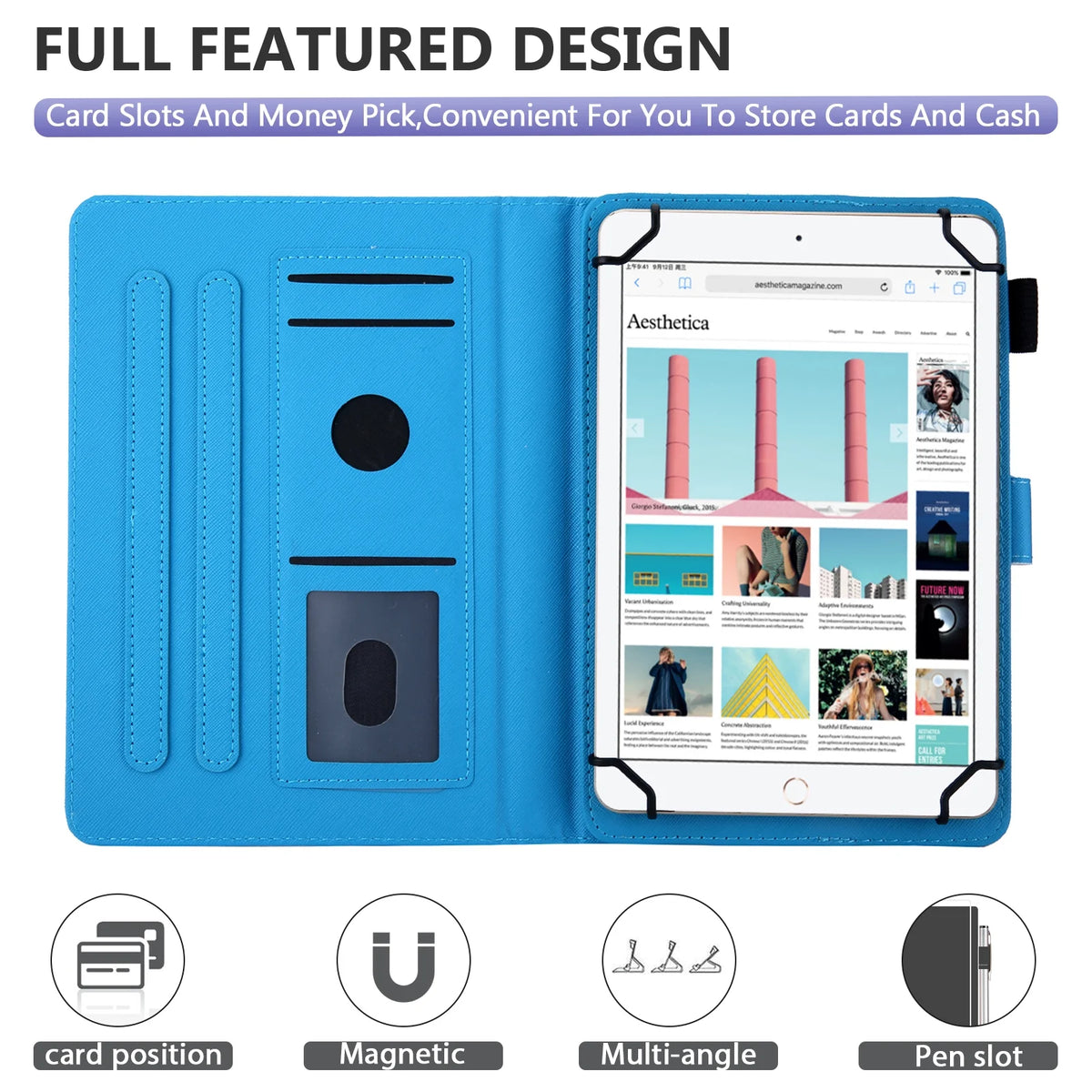 Leather Wallet Stand Case for 9.6-10.5 Inch Tablet B241545