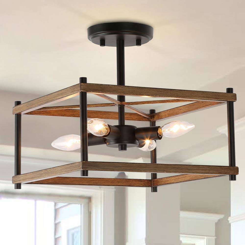 Black Modern Rustic Semi Flush Mount Ceiling Light A9846