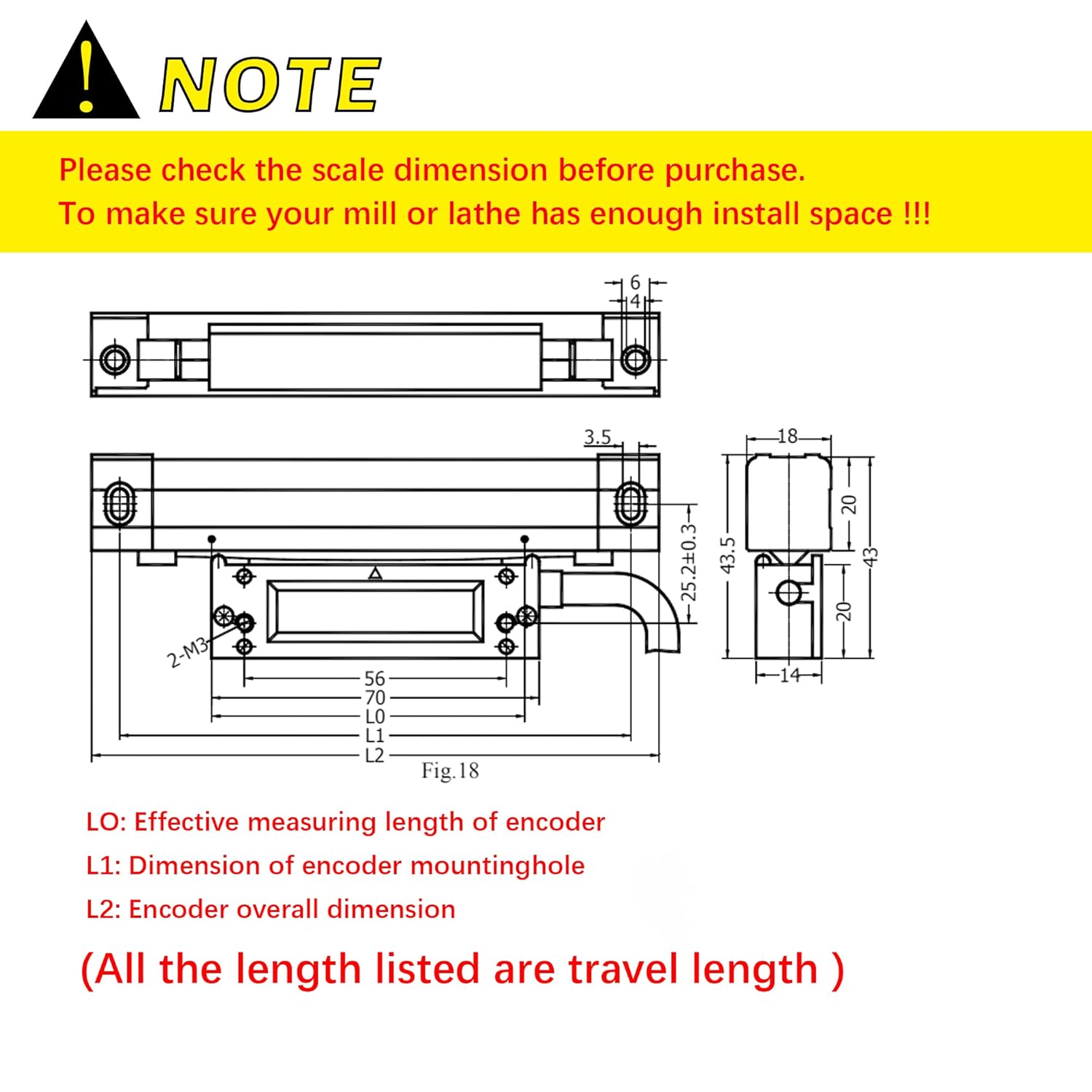 520mm 20.48inch Precision Linear Scale with Accuracy 0.002mm Aluminum Body Q584862