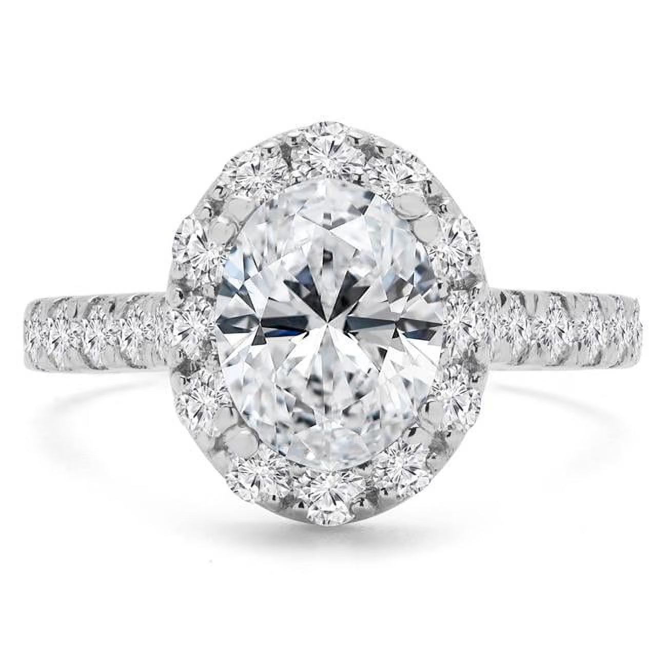 Oval Halo Engagement Ring with Accents in 14K White Gold - Size 7 E8645