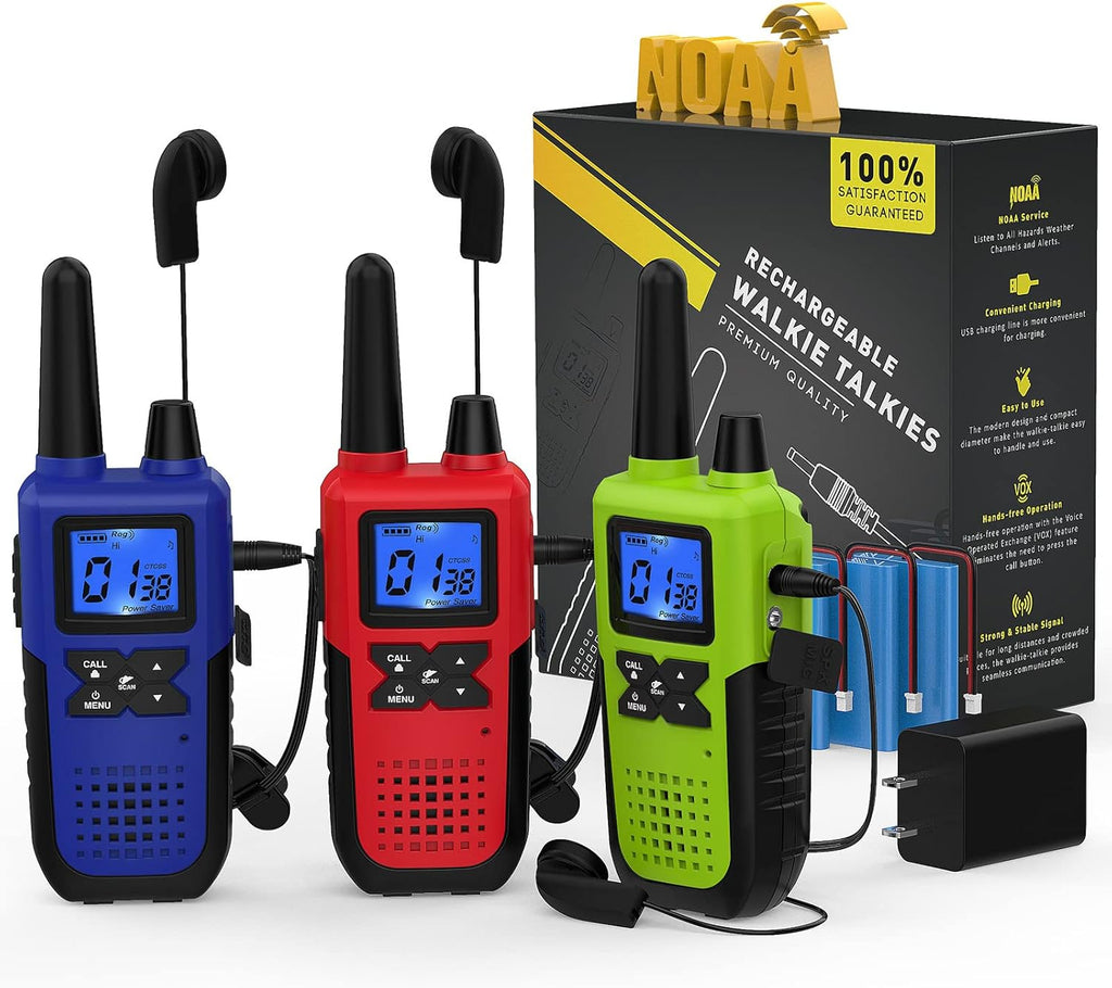4 Pack Long Range 2 Way Radios Walkie Talkies with Earpiece and Mic USB Charger Battery Weather Alert V133