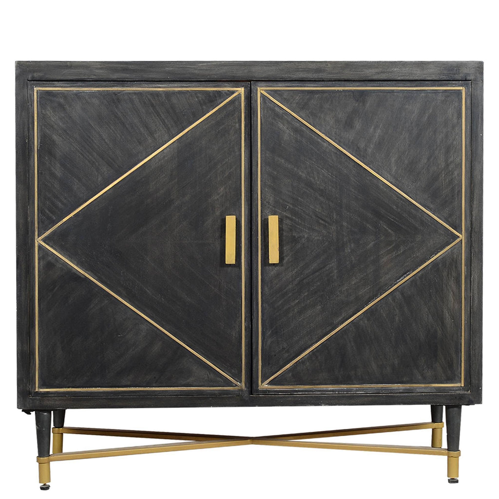 Gray and Gold Mango Wood Cabinet with Dual Door Storage W7395