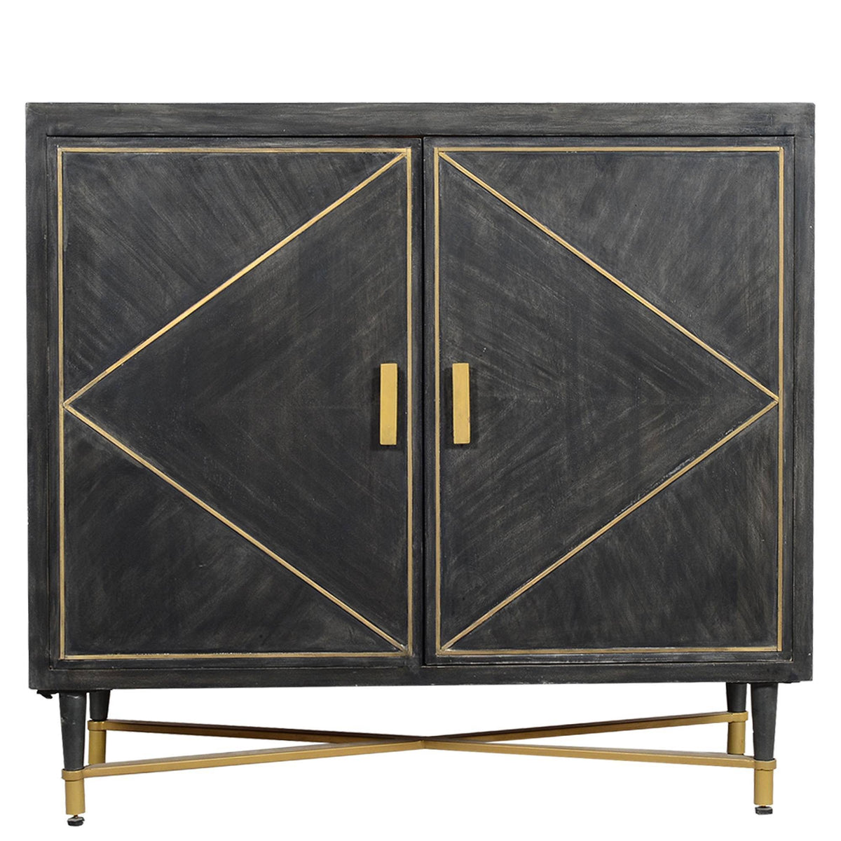 Gray and Gold Mango Wood Cabinet with Dual Door Storage W7395