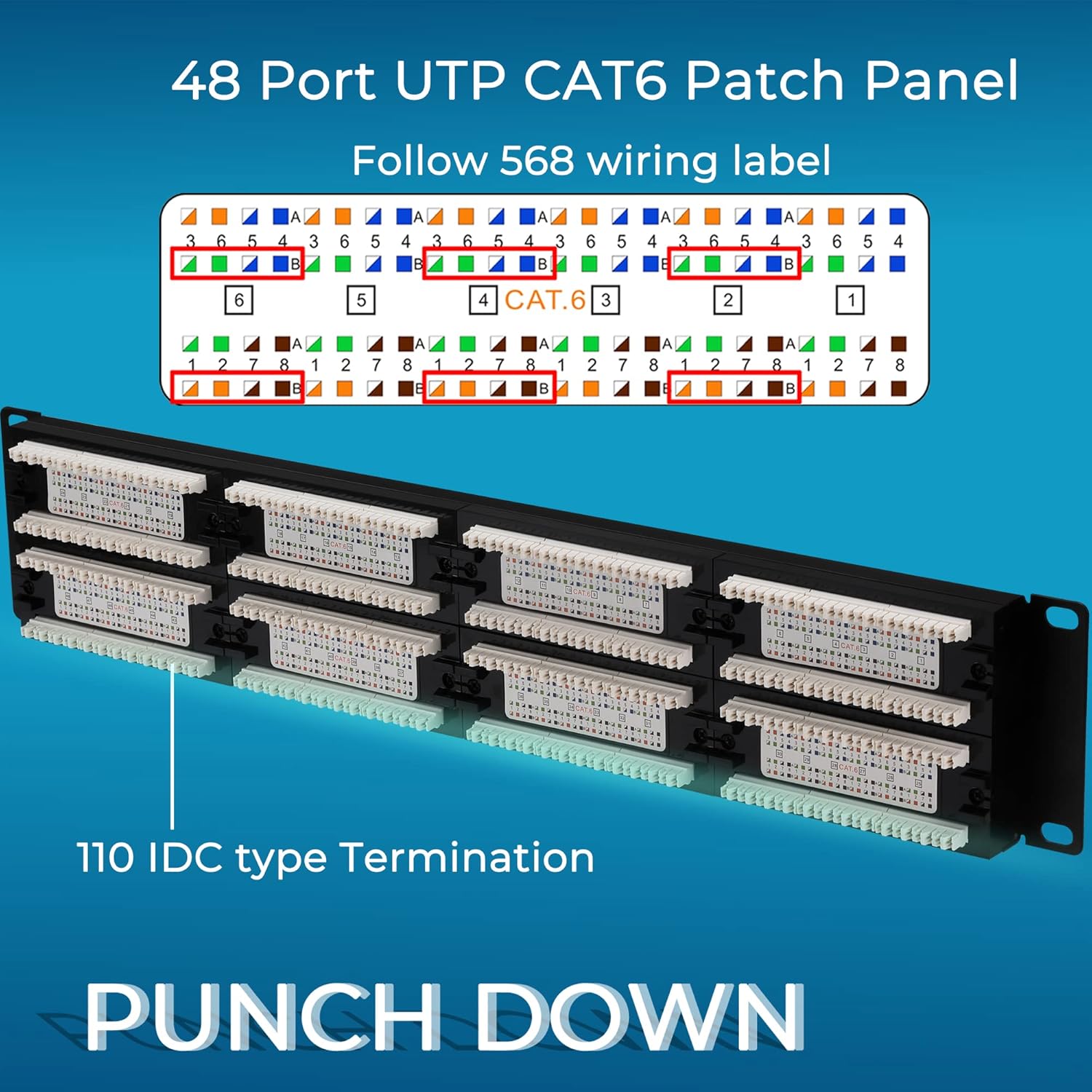 48 Port Cat6 10G UTP 19-Inch 1U Ethernet Patch Panel P5256
