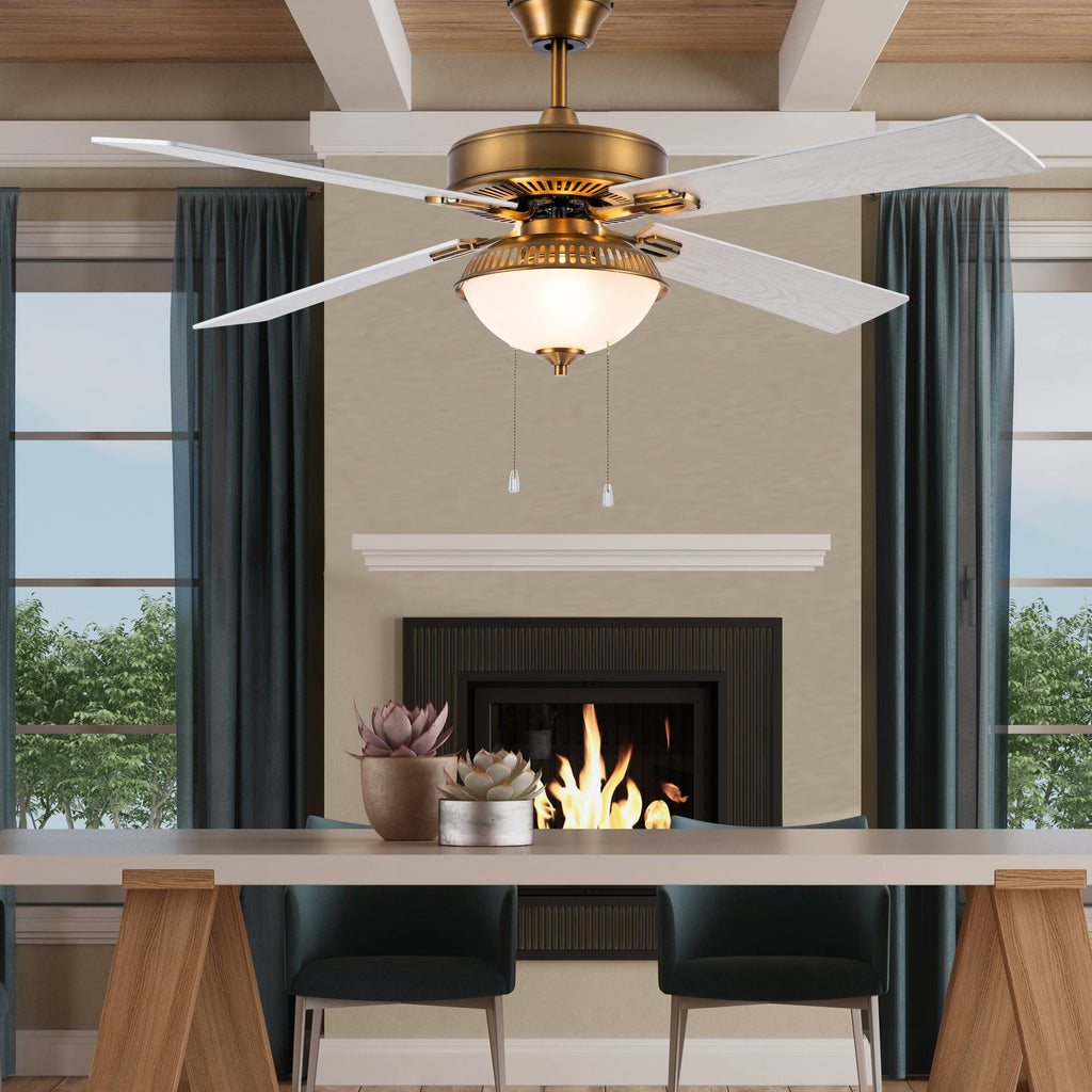 Brass and White LED Ceiling Fan with Light W462