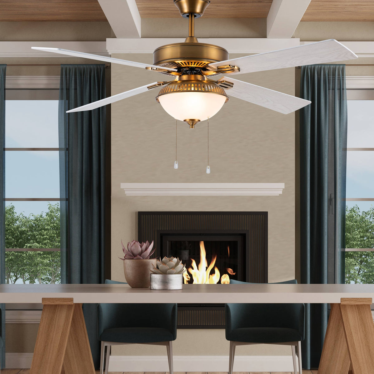 Brass and White LED Ceiling Fan with Light W462