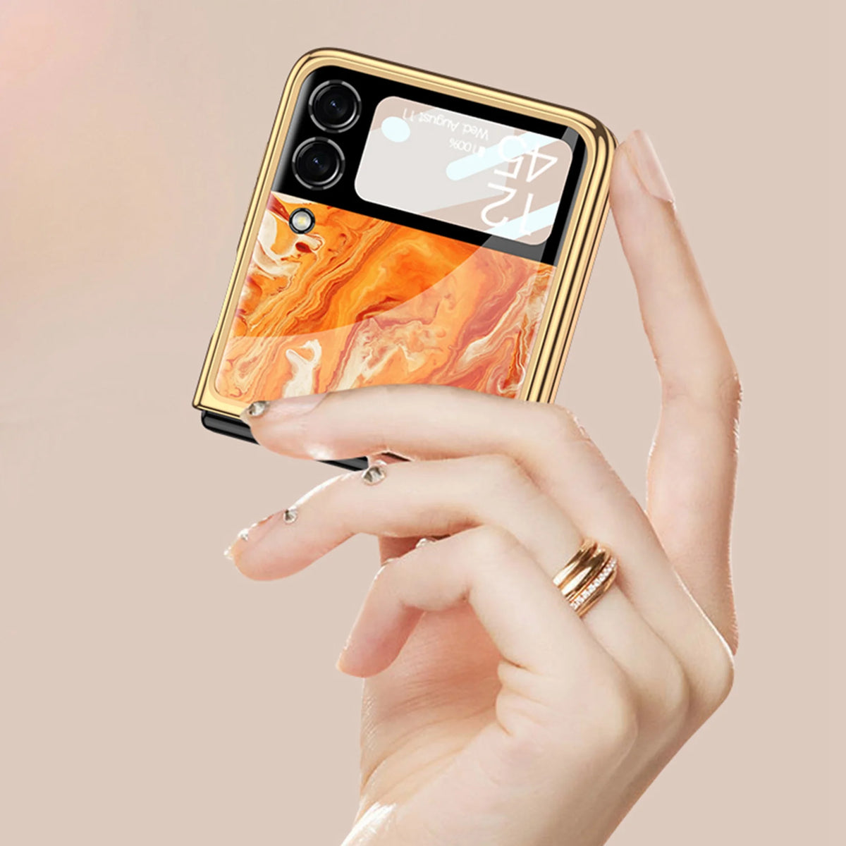 White Marble Striped Pattern Glass Phone Case for Samsung Galaxy Z Flip3 5G T8141