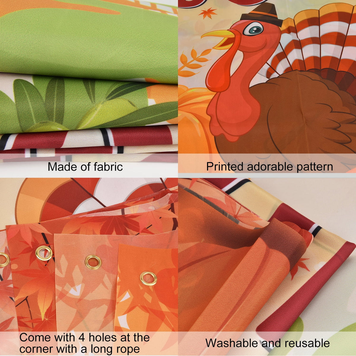 Thanksgiving Banner 72 x 46 Inch Turkey Pumpkin Maple Leaves Banner K493