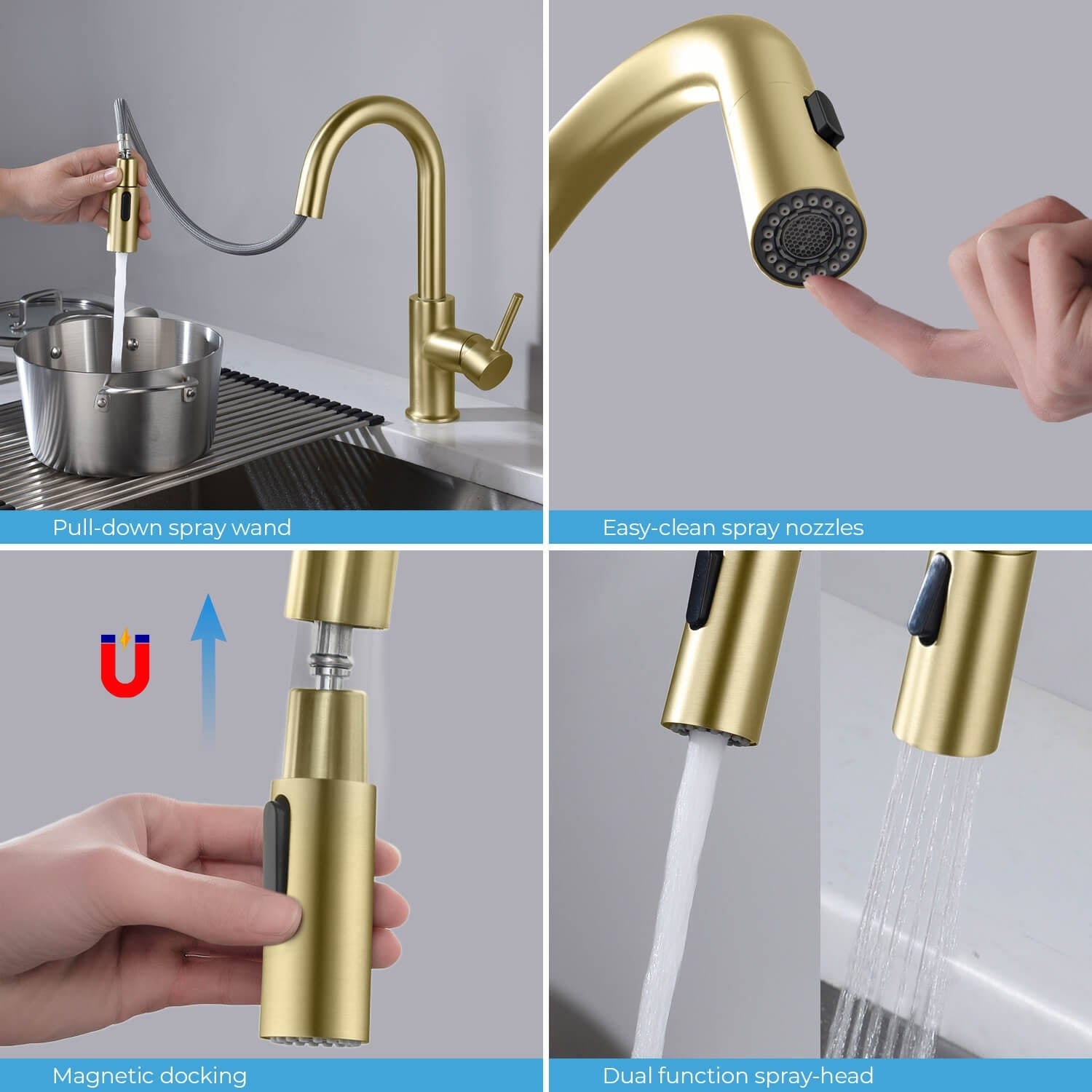 Single Hole Pull-Down Kitchen Faucet with Soap Dispenser Brushed Nickel L5730