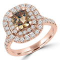 14K Rose Gold Radiant Champagne Diamond Double Halo Engagement Ring X1332