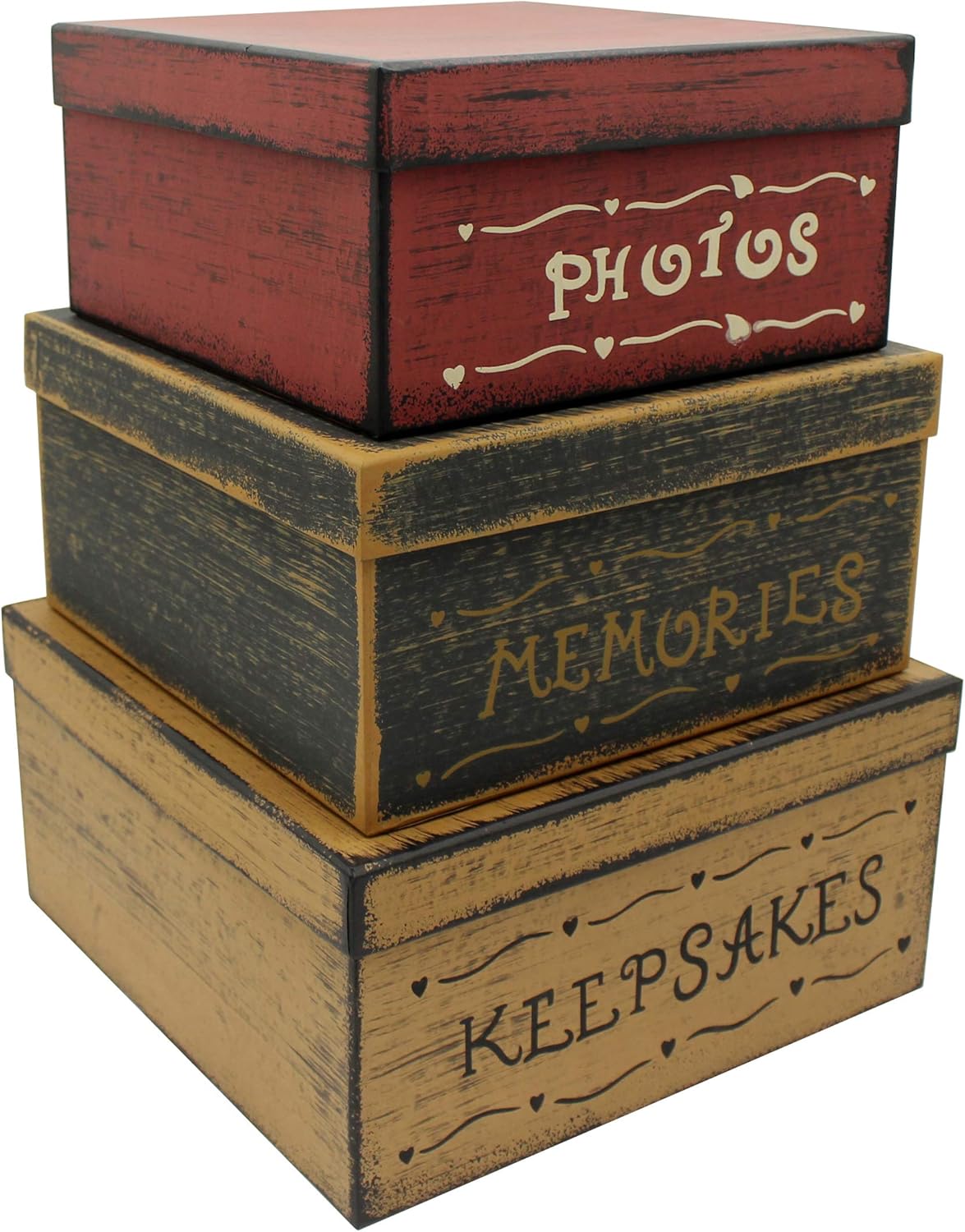 Primitive Vintage Square Cardboard Nesting Boxes, Large 11 X 11 X 5-1/2 Inch, Set of 3, Pack of 2 Z426280