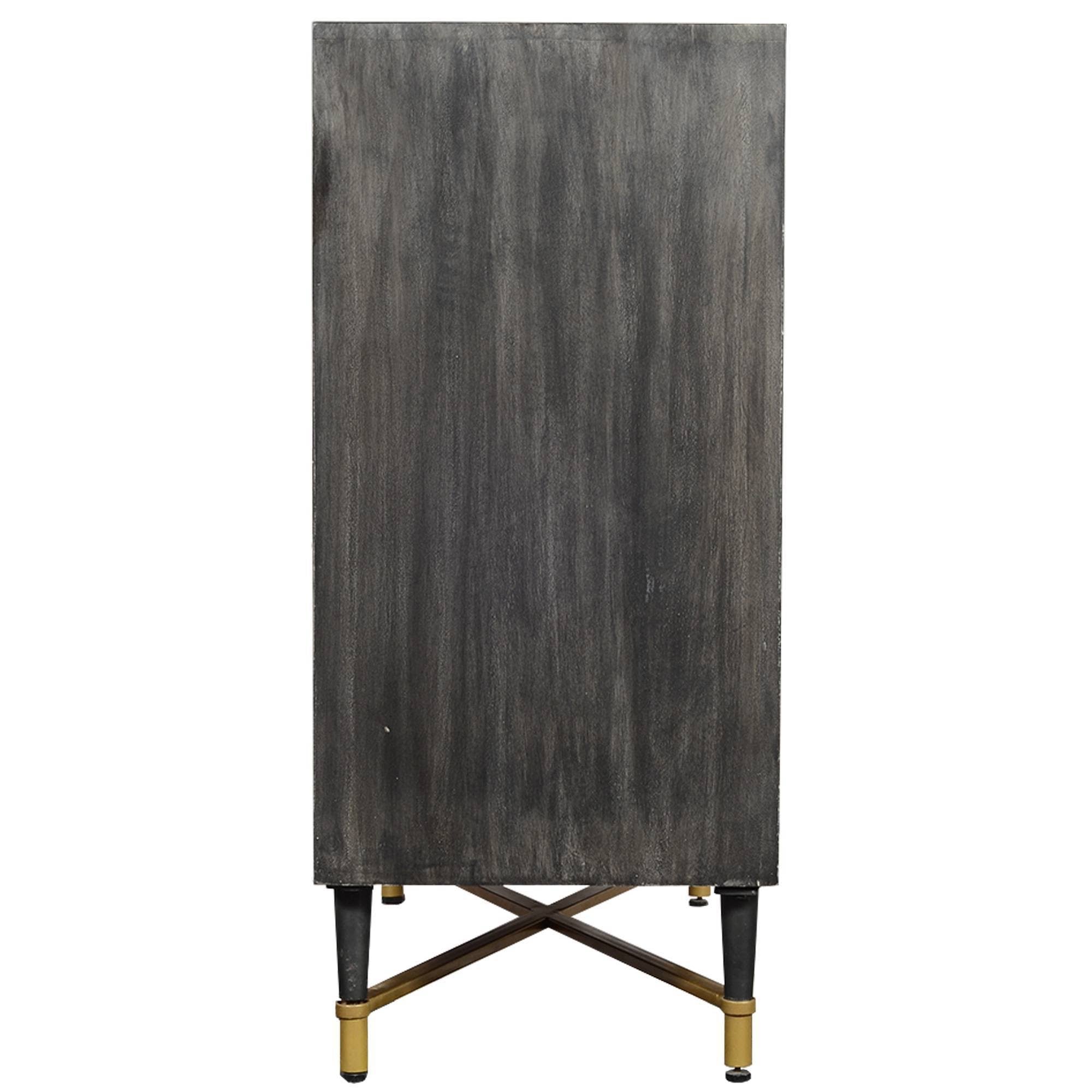 Gray and Gold Mango Wood Cabinet with Dual Door Storage W7395