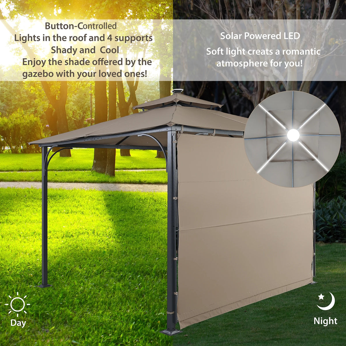 9.8ft. x 9.8ft. Outdoor Patio Gazebo with LED Light, Brown S74653