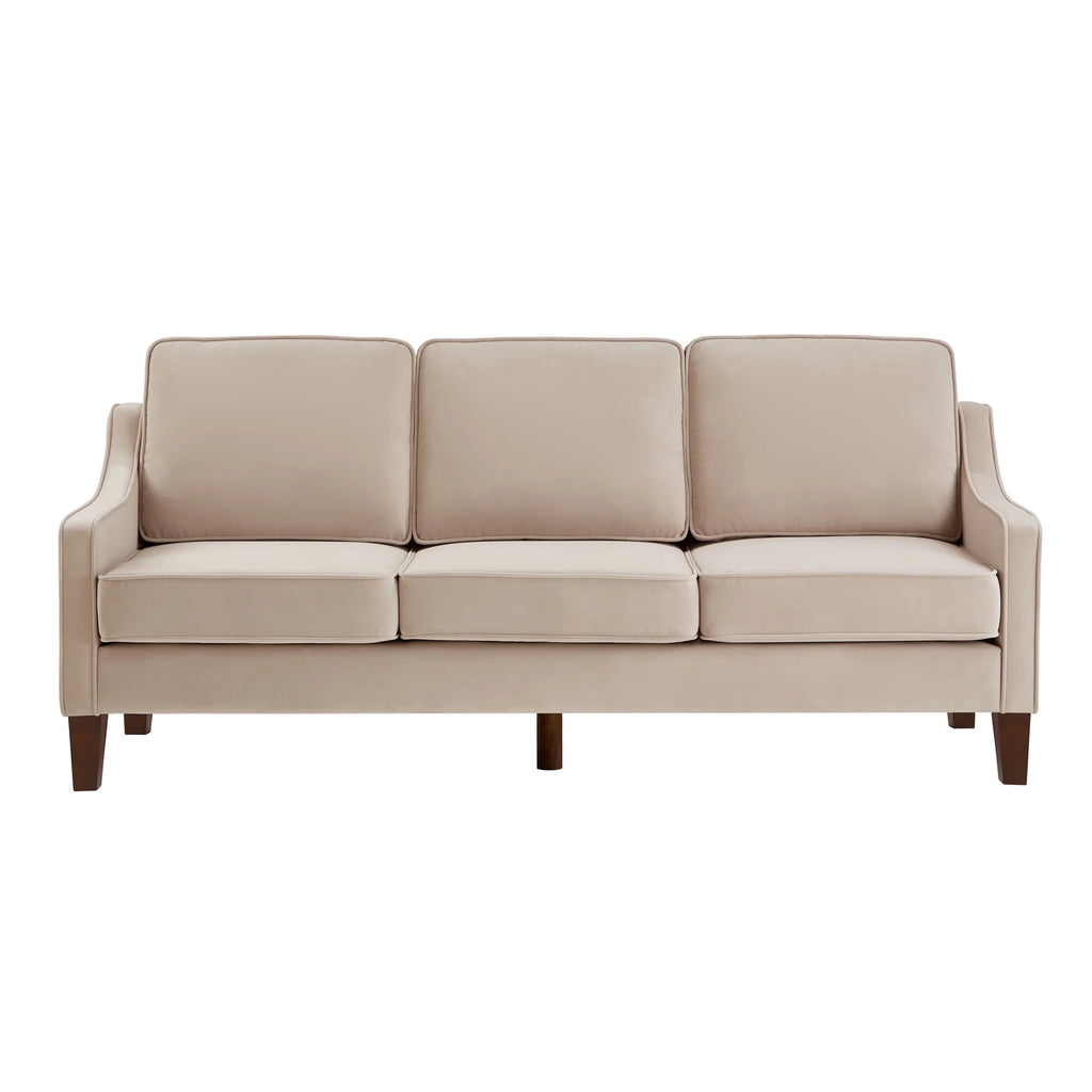 Taupe Velvet 3-Seat Sofa with Wood Legs W14279