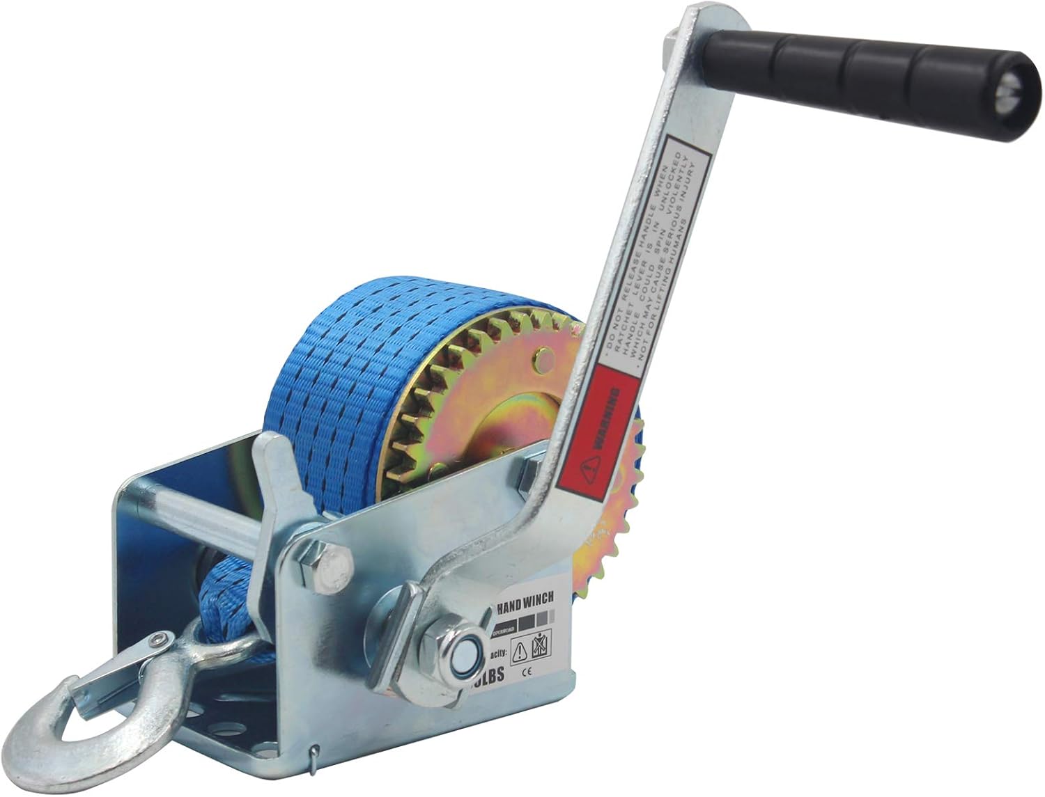 1500lbs Double Handle Hand Winch with 26ft Blue Strap, Pack of 2 Z8522
