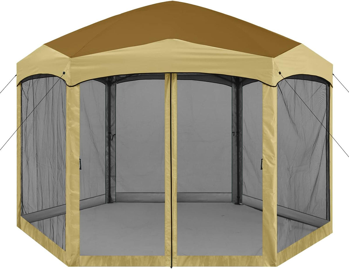 12x12 ft Hexagon Pop Up Gazebo with Netting D509