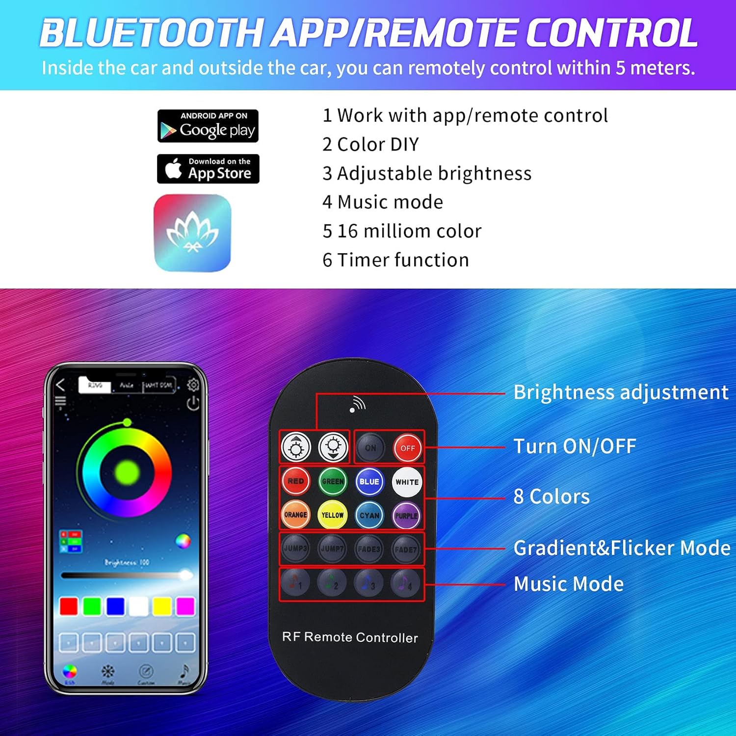 10 in 1 Car LED Strip Lights with APP Control B530271