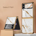 White Marble Striped Pattern Glass Phone Case for Samsung Galaxy Z Flip3 5G T8141
