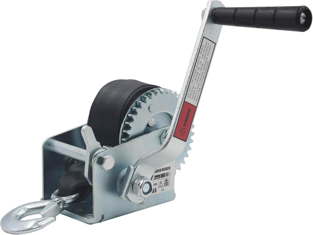 1500lbs Double Handle Hand Winch with 26ft Blue Strap, Pack of 2 Z8522